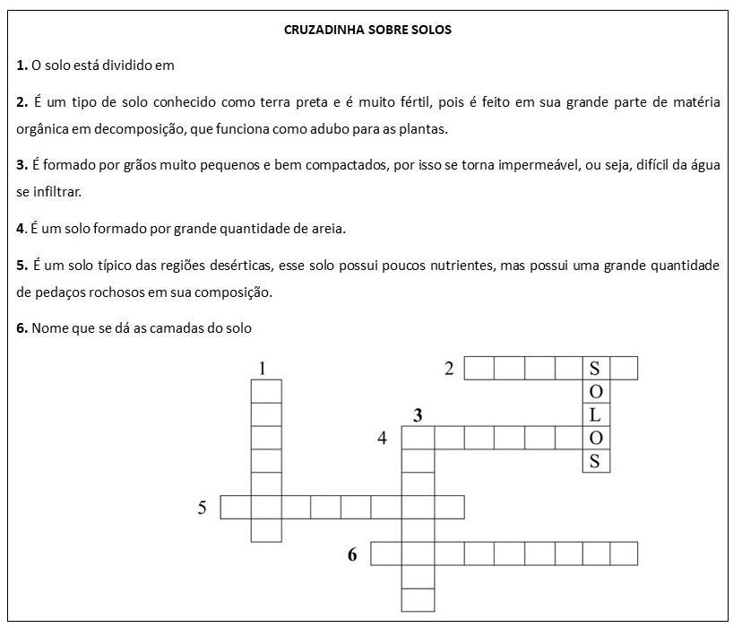 CRUZADINHA SOBRE TIPOS DE SOLOS