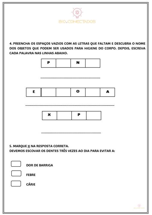 Higiene pessoal atividades educação infantil