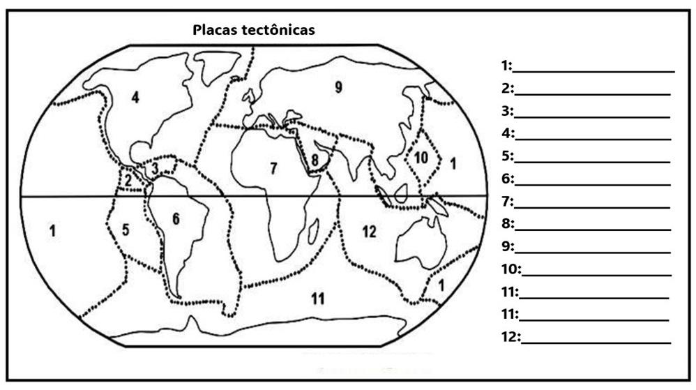 ATIVIDADES SOBRE PLACAS TECTÔNICAS - MAPA COLORIR