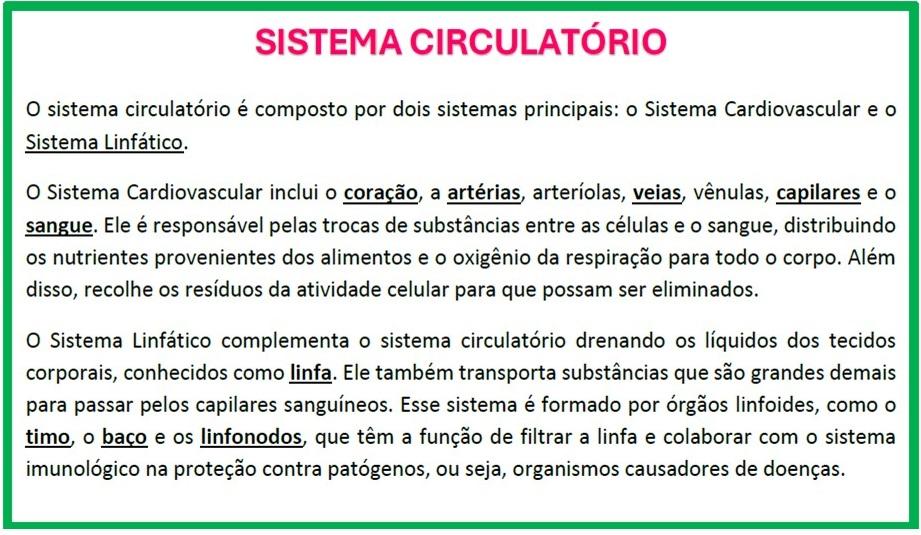 CAÇA-PALAVRA: SISTEMA CIRCULATÓRIO