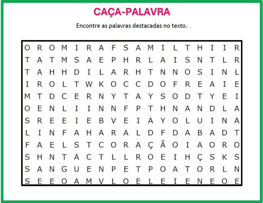 CAÇA-PALAVRA: SISTEMA CIRCULATÓRIO