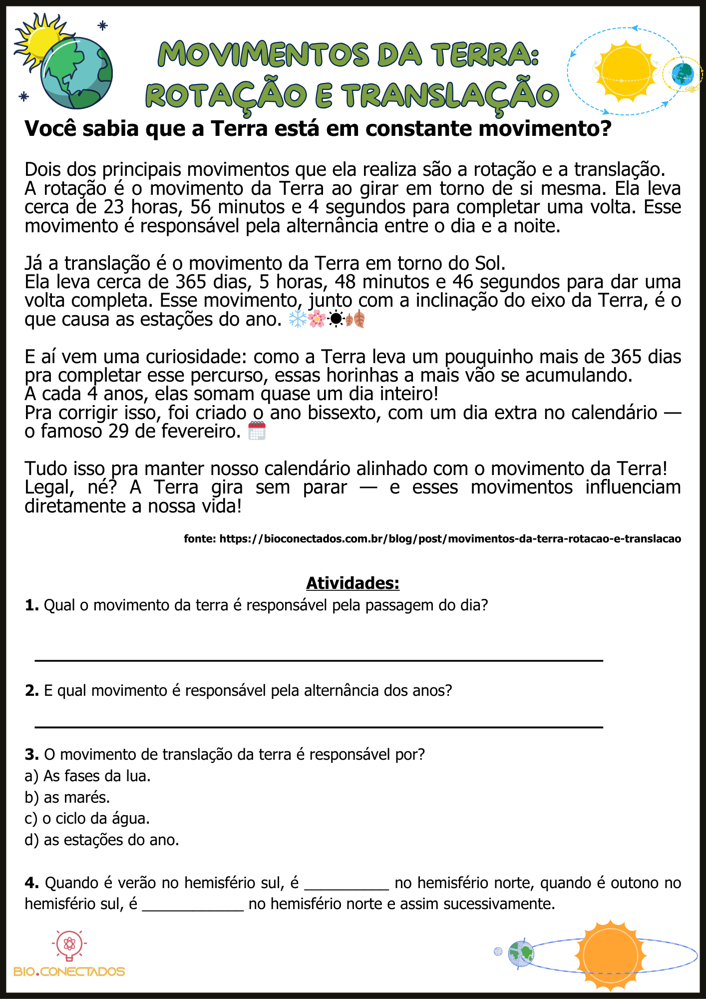 MOVIMENTOS DA TERRA:  ROTAÇÃO E TRANSLAÇÃO