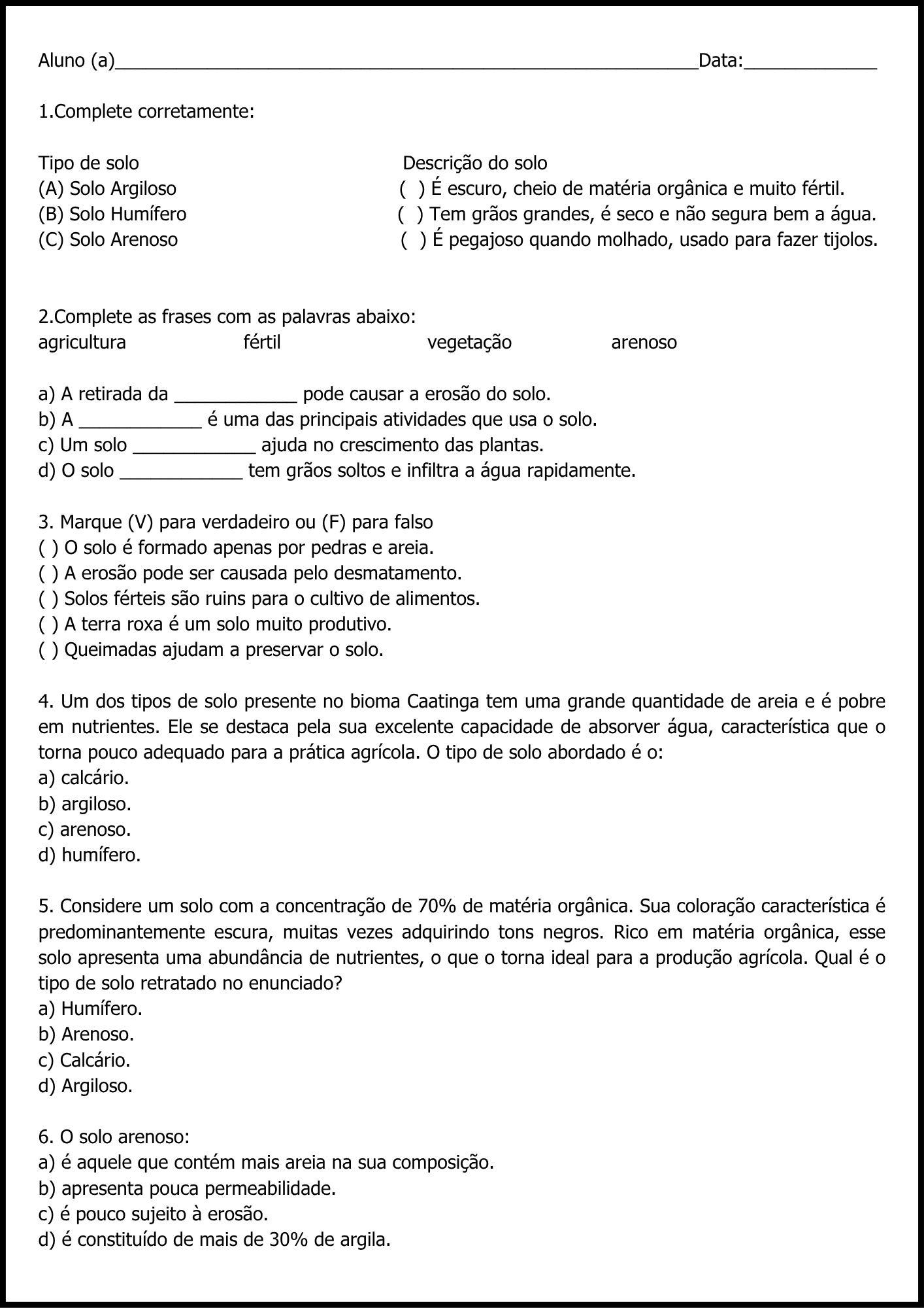 SOLOS: QUAIS SÃO OS TIPOS DE SOLOS?  ATIVIDADES E CRUZADINHA