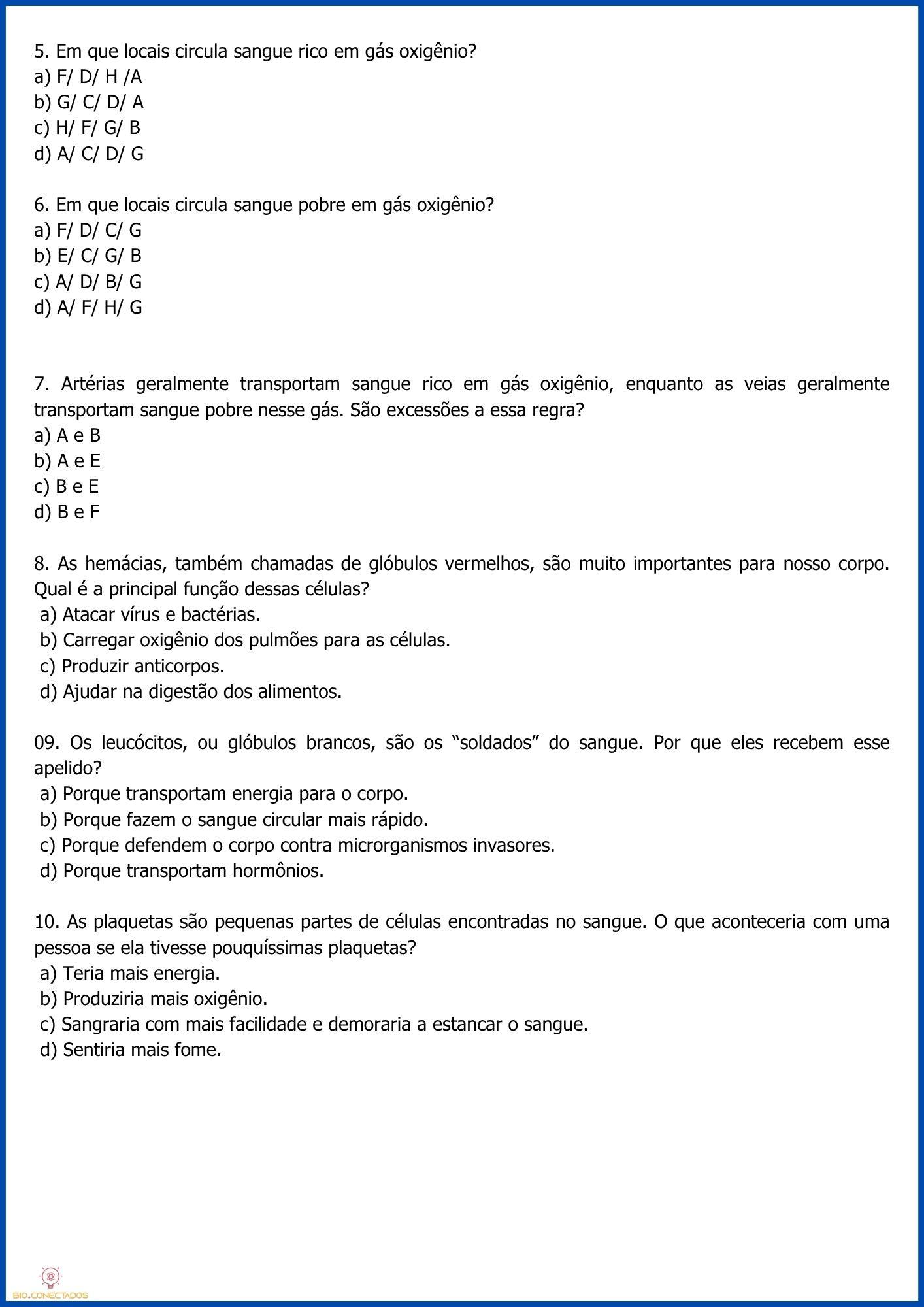 SISTEMA CARDIOVASCULAR - ATIVIDADES 