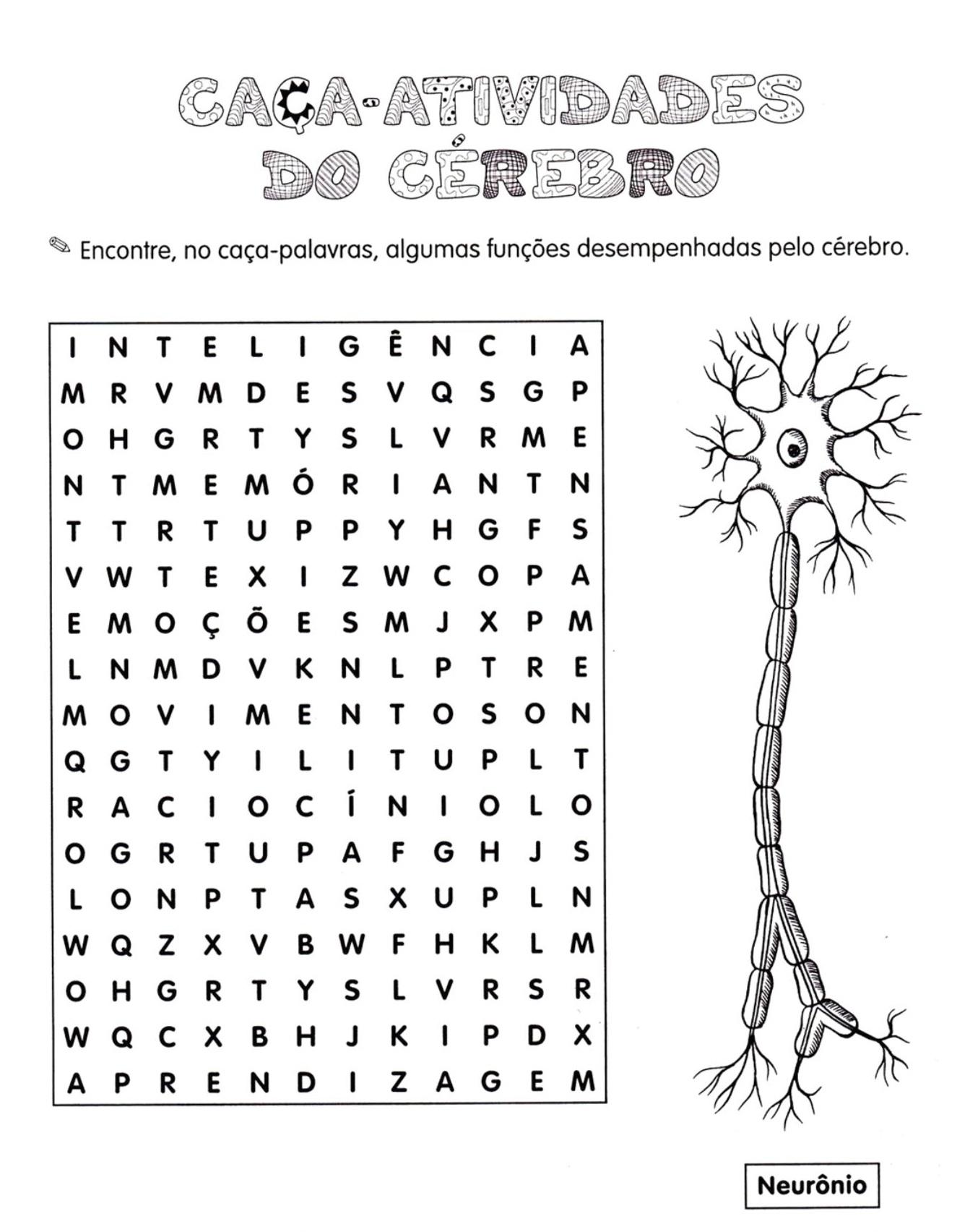 CAÇA-PALAVRA SOBRE O SISTEMA NERVOSO