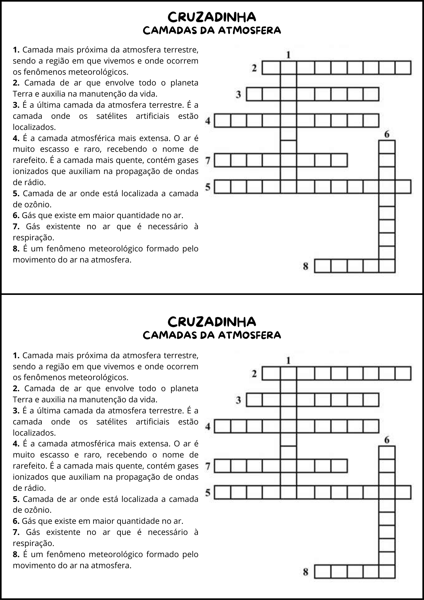 CRUZADINHA SOBRE CAMADAS DA ATMOSFERA
